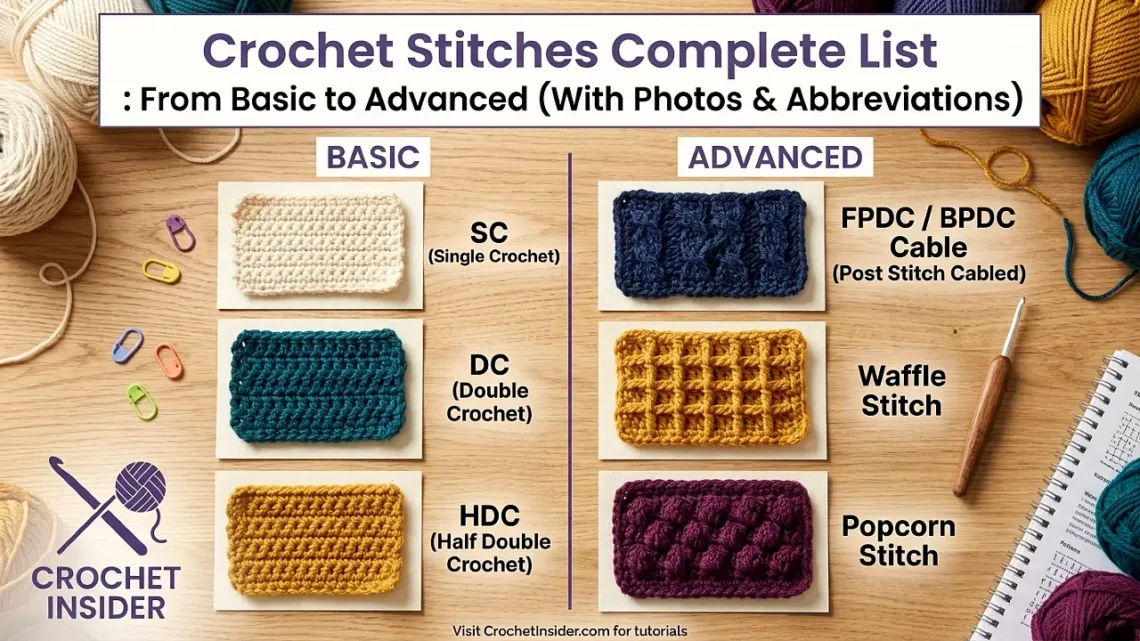 Crochet Stitches Complete List: From Basic to Advanced (With Photos & Abbreviations)