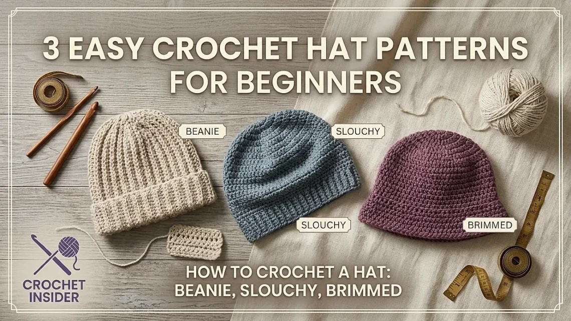 How to Crochet a Hat for Beginners: 3 Easy Patterns (Beanie, Slouchy, Brimmed)